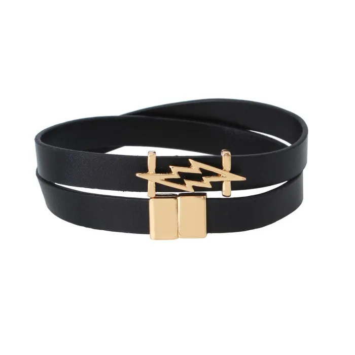 Steve Madden Double Wrap Lightning Bolt Bracelet Black Womens Jewelry