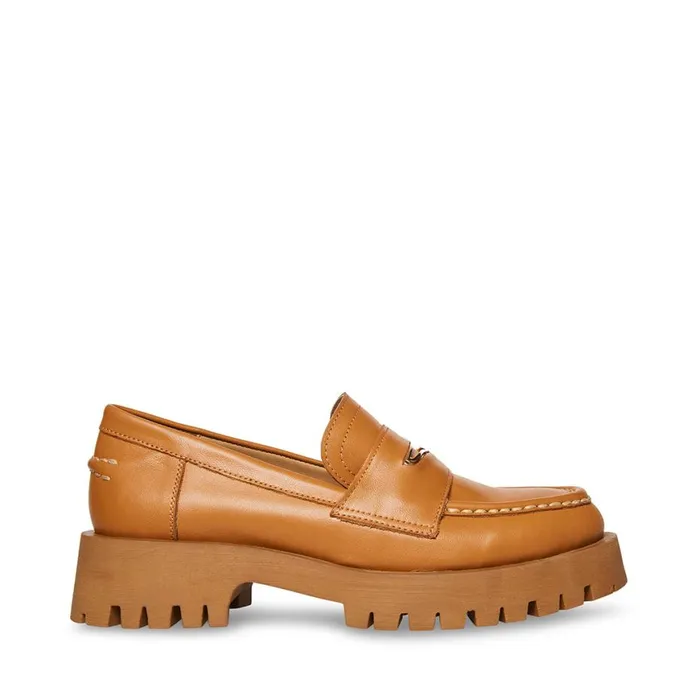 Steve Madden Lawrence Cognac Leather Womens Loafers