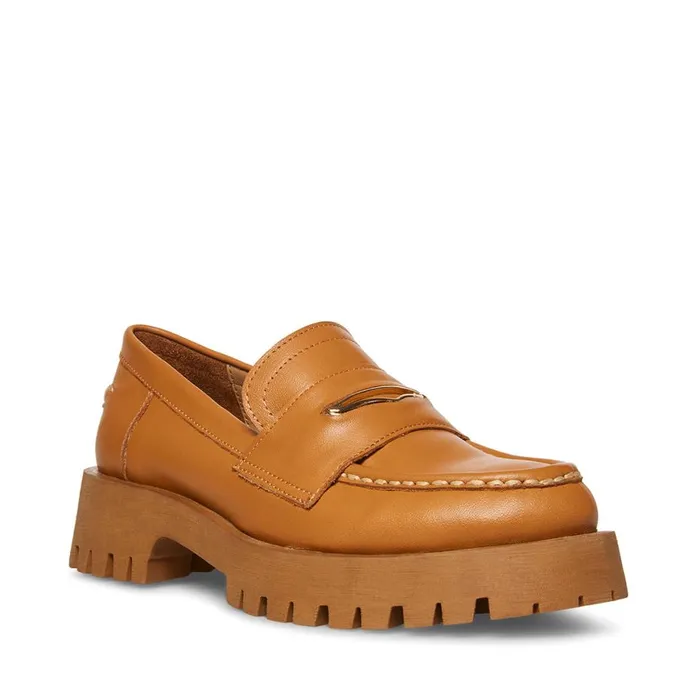 Steve Madden Lawrence Cognac Leather Womens Loafers