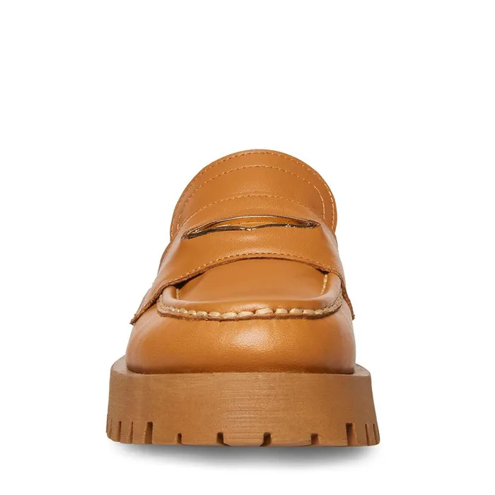 Steve Madden Lawrence Cognac Leather Womens Loafers