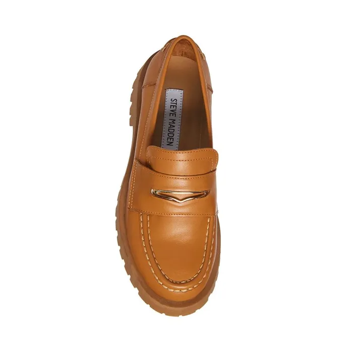 Steve Madden Lawrence Cognac Leather Womens Loafers
