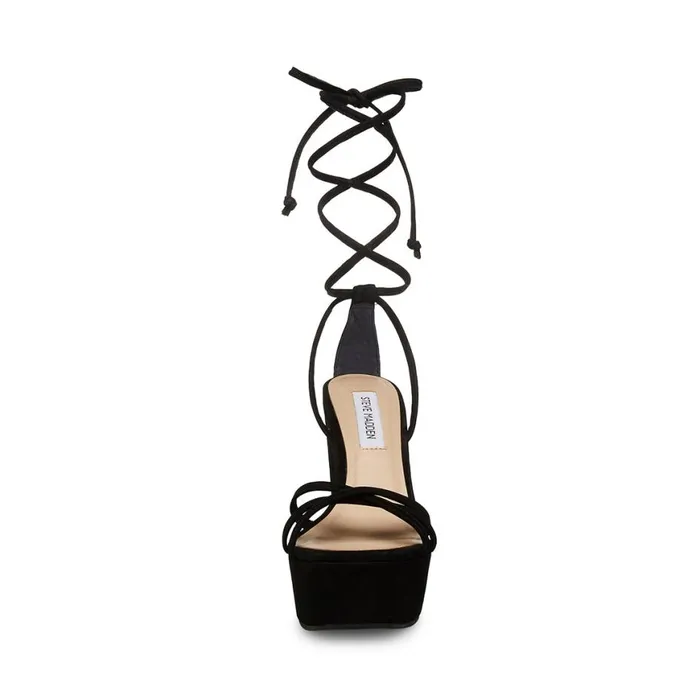 Steve Madden Linda Black Nubuck Womens Wedges