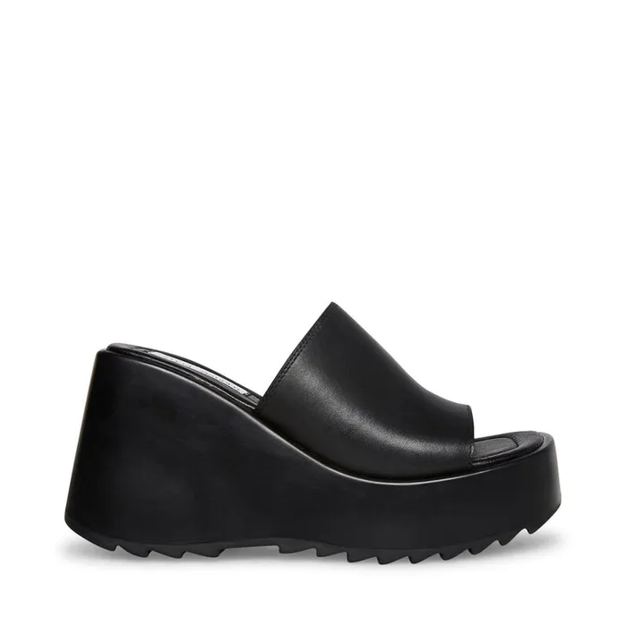 Steve Madden Pepe30 Black Leather Womens Mules