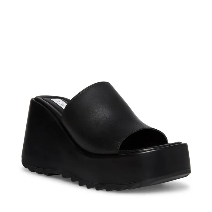 Steve Madden Pepe30 Black Leather Womens Mules