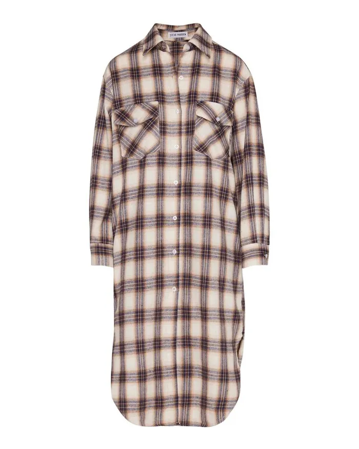 Steve Madden Plaid Duster Blue Womens Jackets and Coats