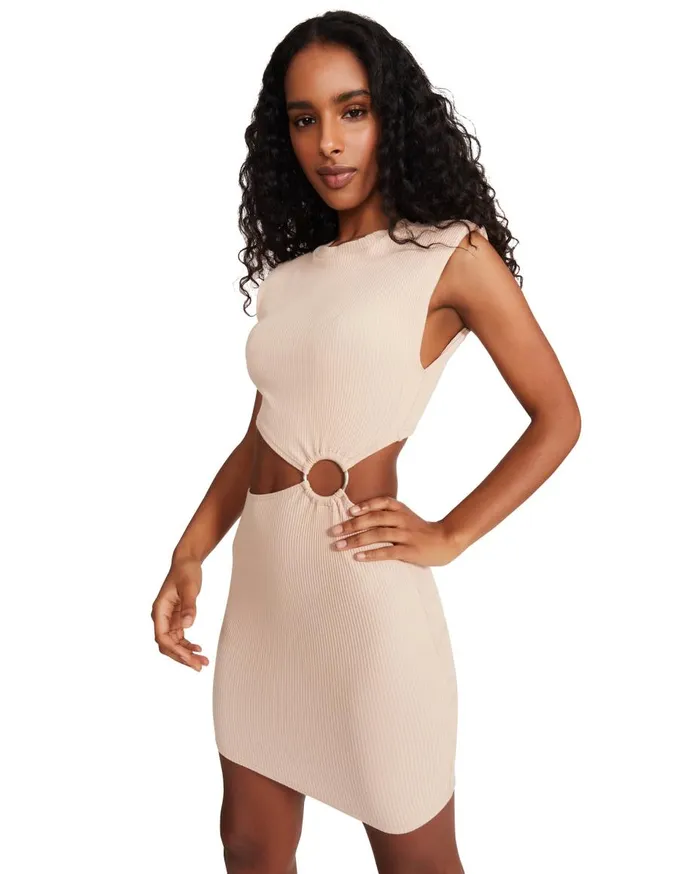 Steve Madden Shoulder Pad Mini Dress Sand Womens Dresses