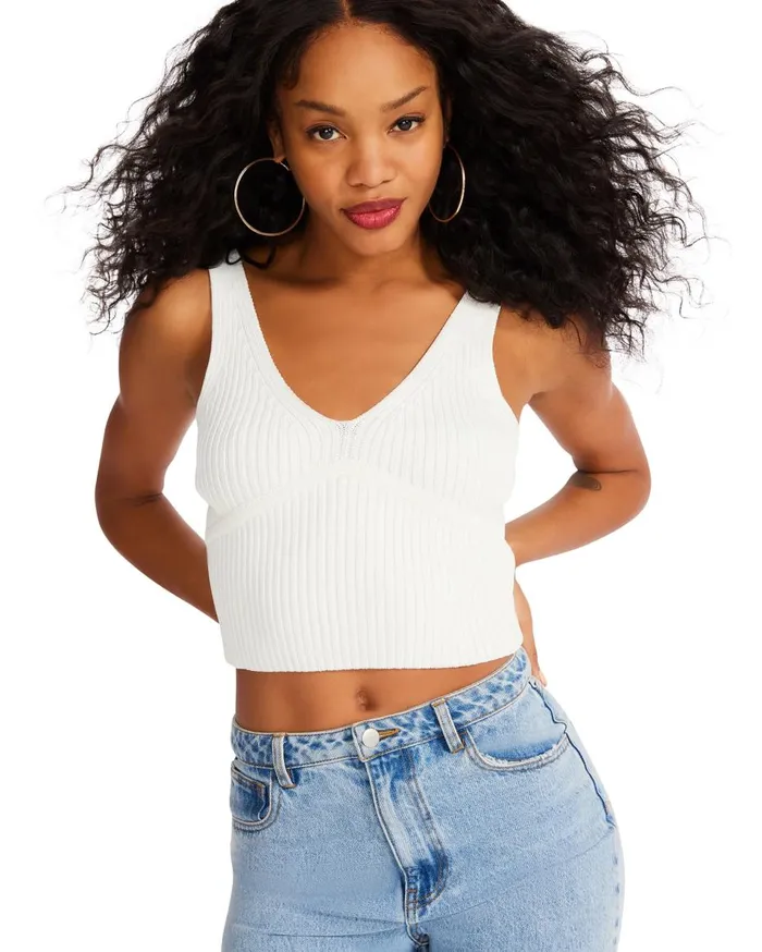 Steve Madden Sweater Cropped Tank White Womens Tops