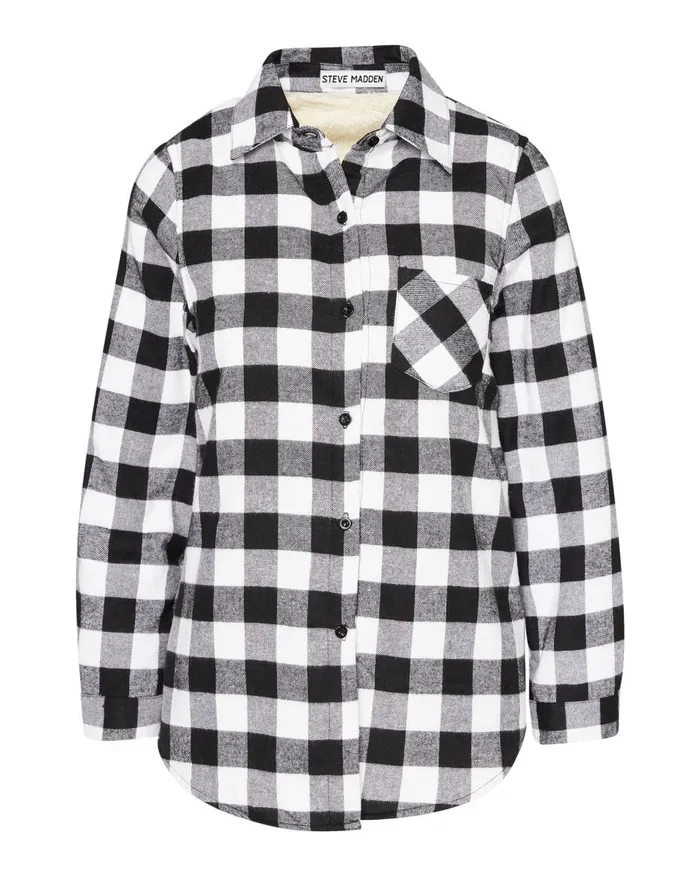 Steve Madden Teddy Lined Flannel Black Womens Jackets and Coats Steve Madden Teddy Lined Flannel Black Womens Jackets and Coats