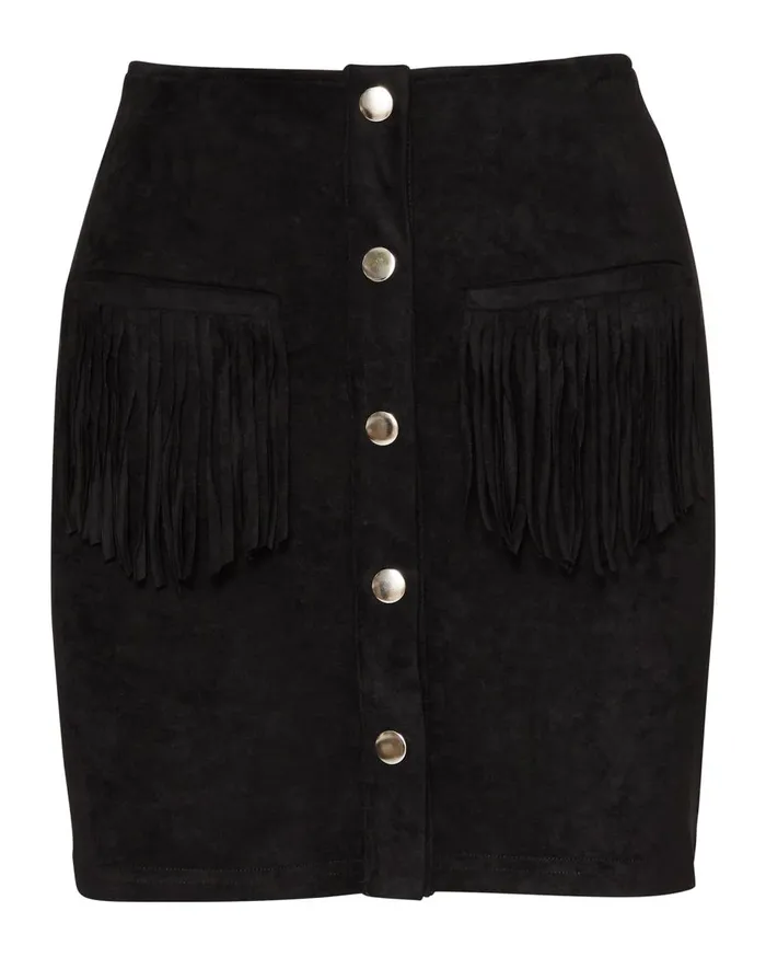 Steve Madden Westworld Fringe Skirt Black Womens Bottoms