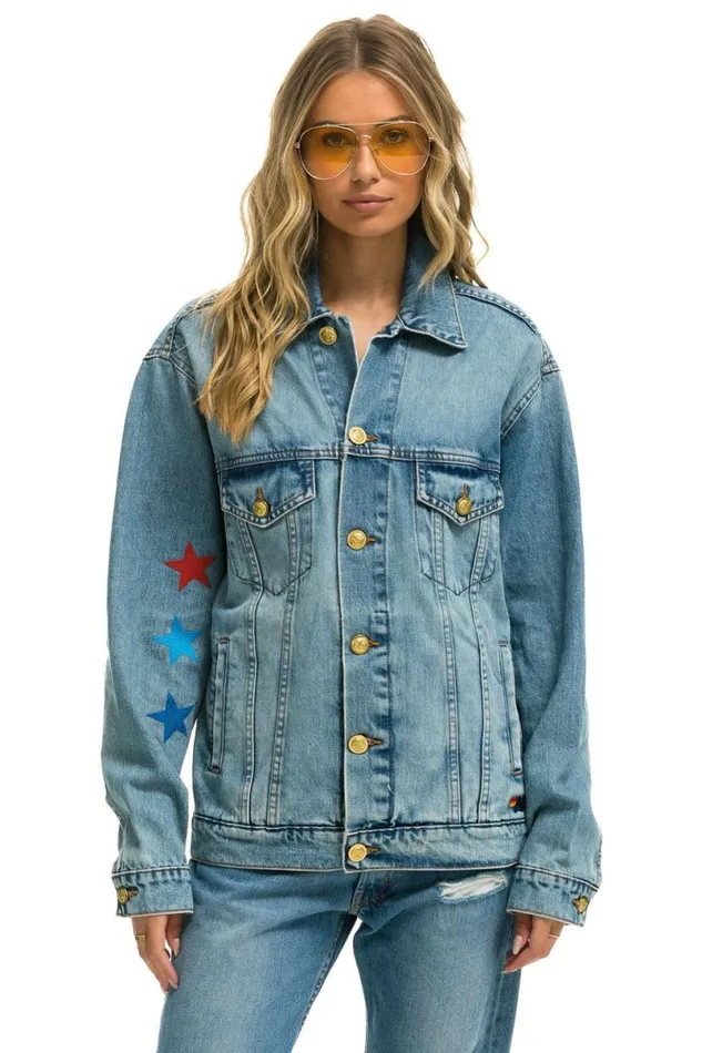 Stoked Oversized Concert Denim Jacket 8211 Vintage WomenMen Aviator Nation Denim Stoked Oversized Concert Denim Jacket 8211 Vintage WomenMen Aviator Nation Denim