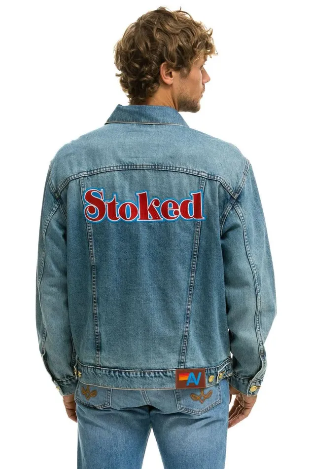 Stoked Oversized Concert Denim Jacket 8211 Vintage WomenMen Aviator Nation Denim