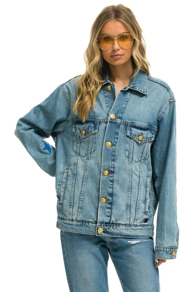 Stoked Oversized Concert Denim Jacket 8211 Vintage WomenMen Aviator Nation Denim