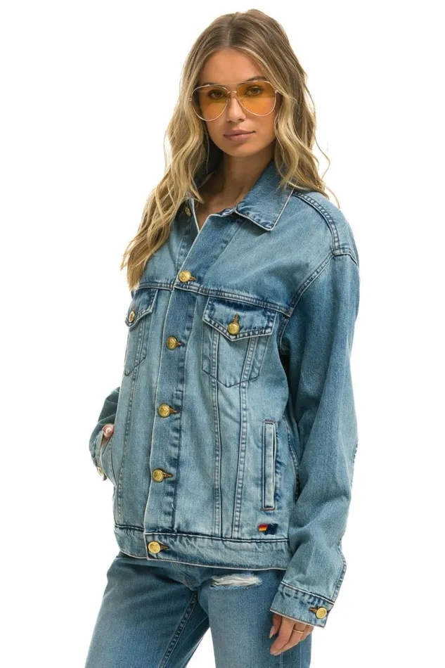 Stoked Oversized Concert Denim Jacket 8211 Vintage WomenMen Aviator Nation Denim