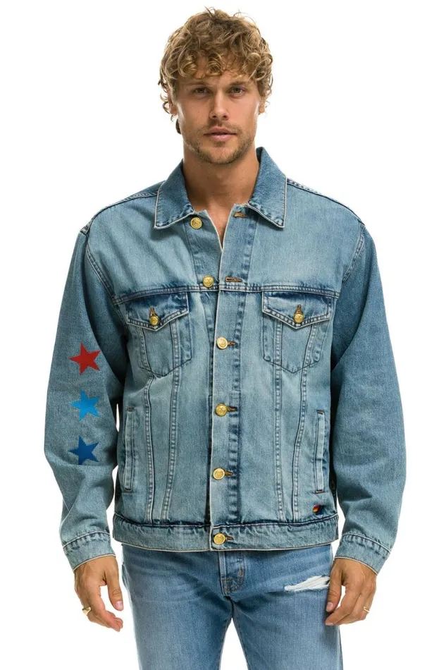 Stoked Oversized Concert Denim Jacket 8211 Vintage WomenMen Aviator Nation Denim