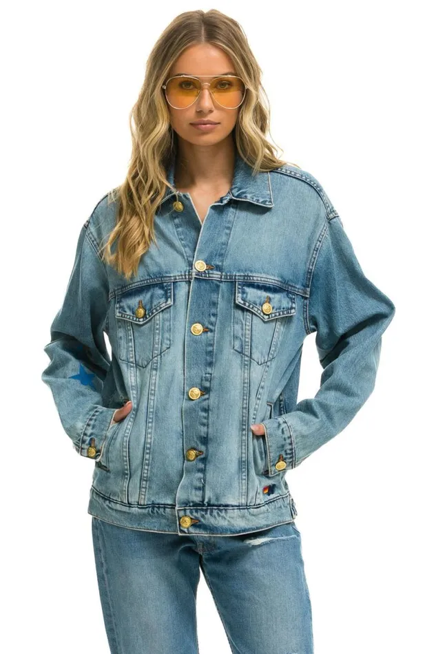 Stoked Oversized Concert Denim Jacket 8211 Vintage WomenMen Aviator Nation Denim