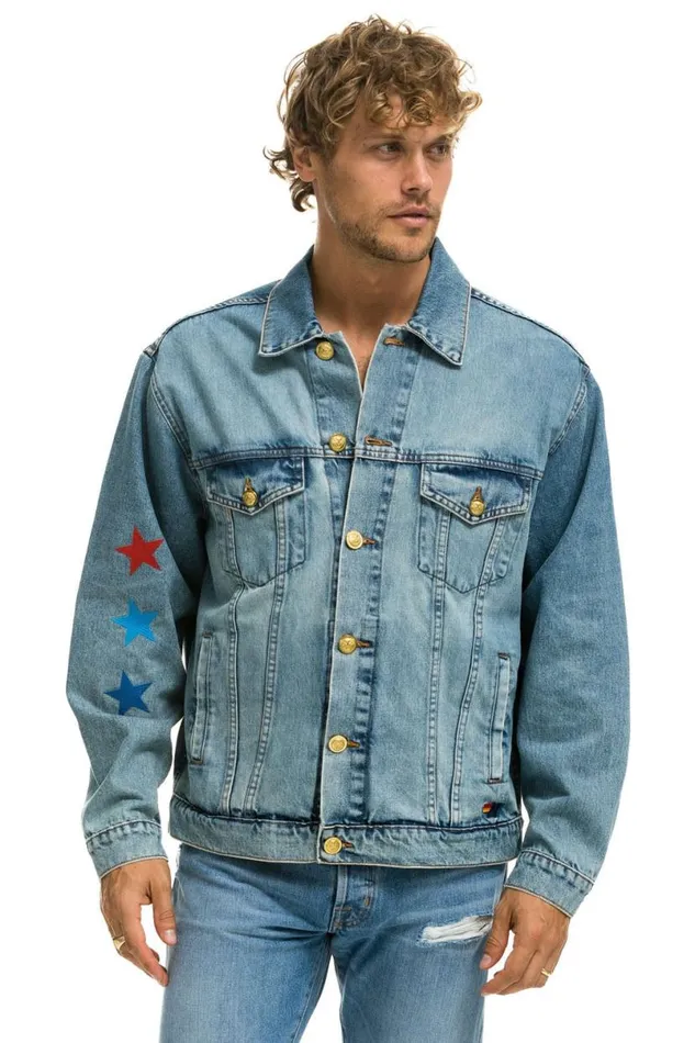 Stoked Oversized Concert Denim Jacket 8211 Vintage WomenMen Aviator Nation Denim