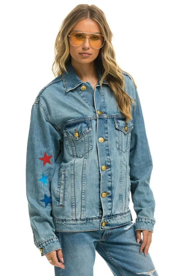 Stoked Oversized Concert Denim Jacket 8211 Vintage WomenMen Aviator Nation Denim