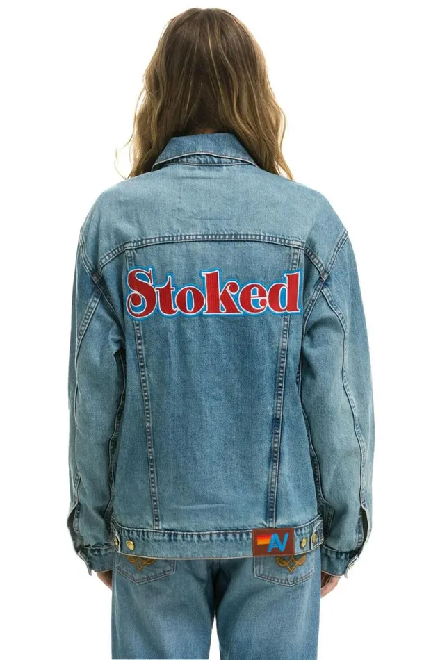 Stoked Oversized Concert Denim Jacket 8211 Vintage WomenMen Aviator Nation Denim