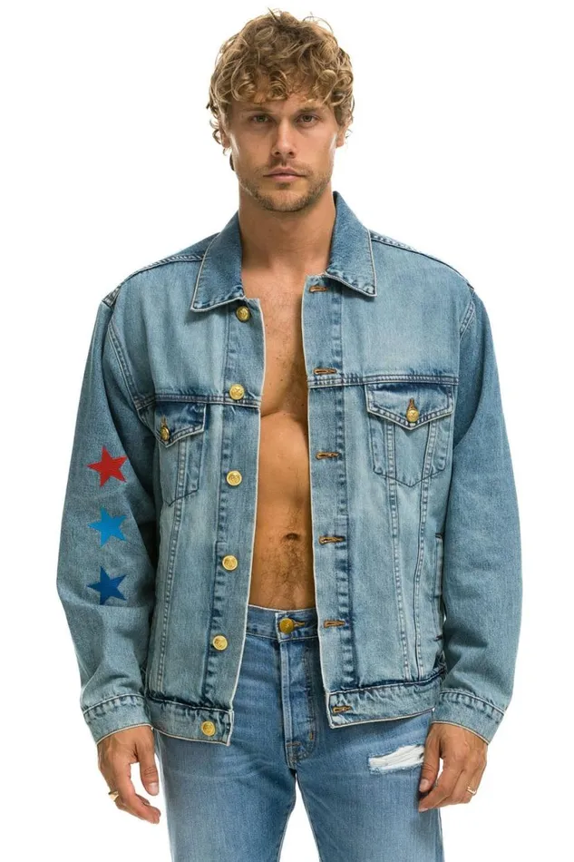 Stoked Oversized Concert Denim Jacket 8211 Vintage WomenMen Aviator Nation Denim