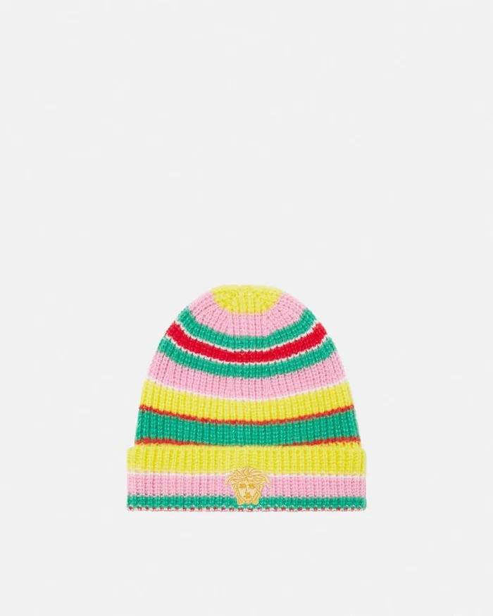 Striped CableKnit Kids Beanie Print Children Versace Accessories