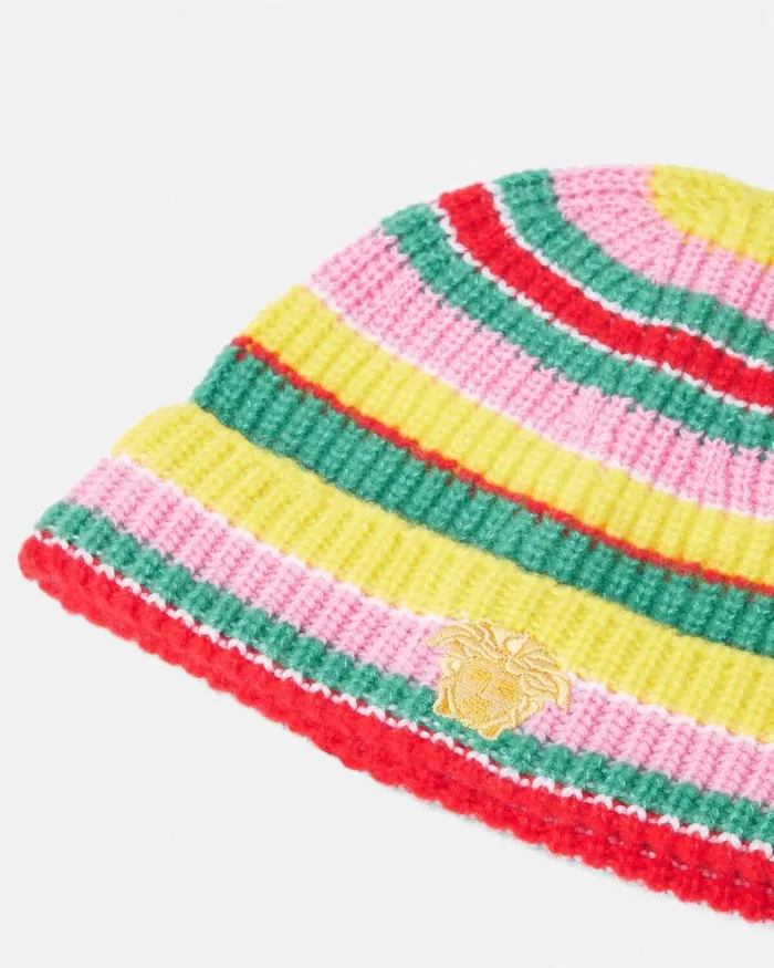 Striped CableKnit Kids Beanie Print Children Versace Accessories