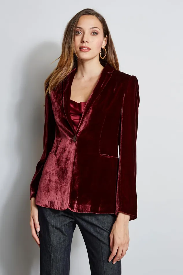 Suiting Women Elie Tahari Velvet Hooded Blazer MERLOT