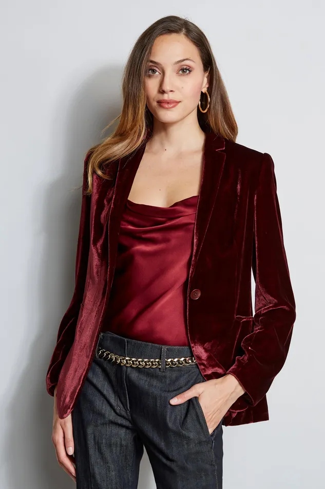 Suiting Women Elie Tahari Velvet Hooded Blazer MERLOT