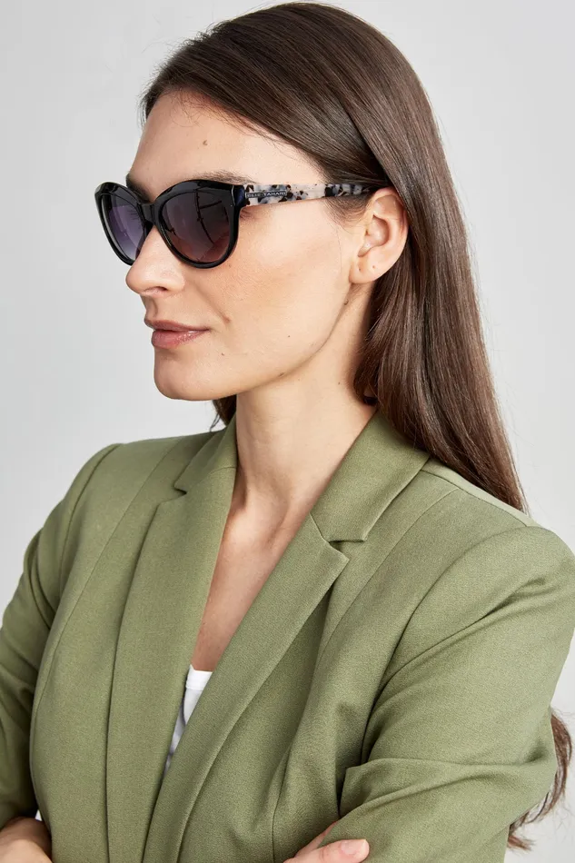 Sunglasses Women Elie Tahari Polarized Cat Eye BlackOatmeal