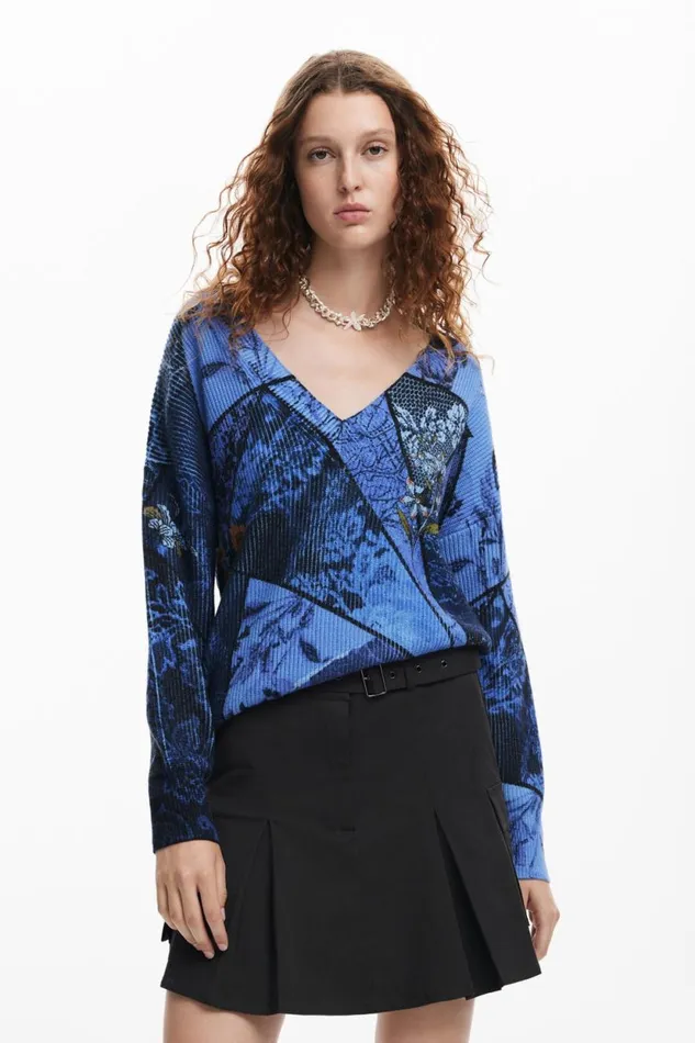 Sweaters Women Desigual Arty Print Sweater Blue