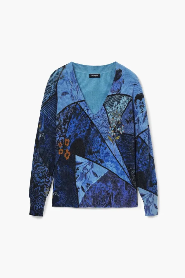 Sweaters Women Desigual Arty Print Sweater Blue