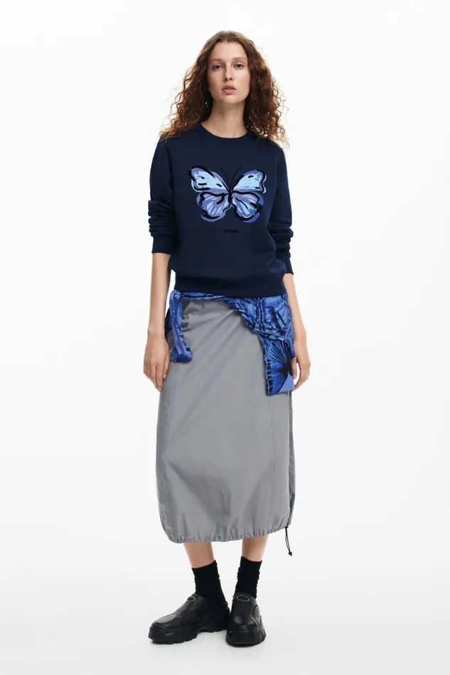 Sweaters Women Desigual Butterfly Sweatshirt Blue