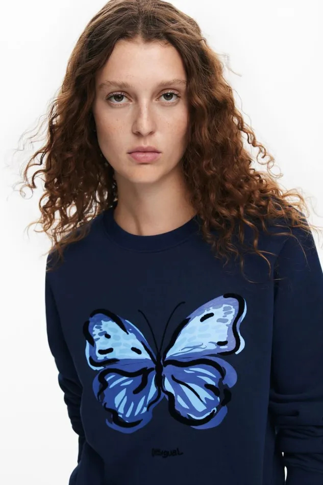 Sweaters Women Desigual Butterfly Sweatshirt Blue