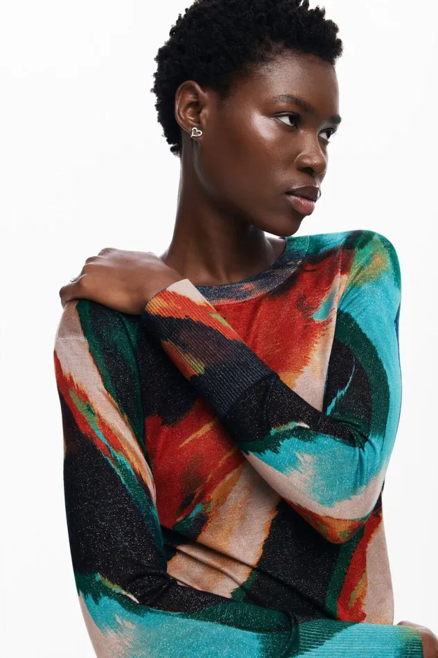 Sweaters Women Desigual Fine Knit Arty Faded Sweater Green