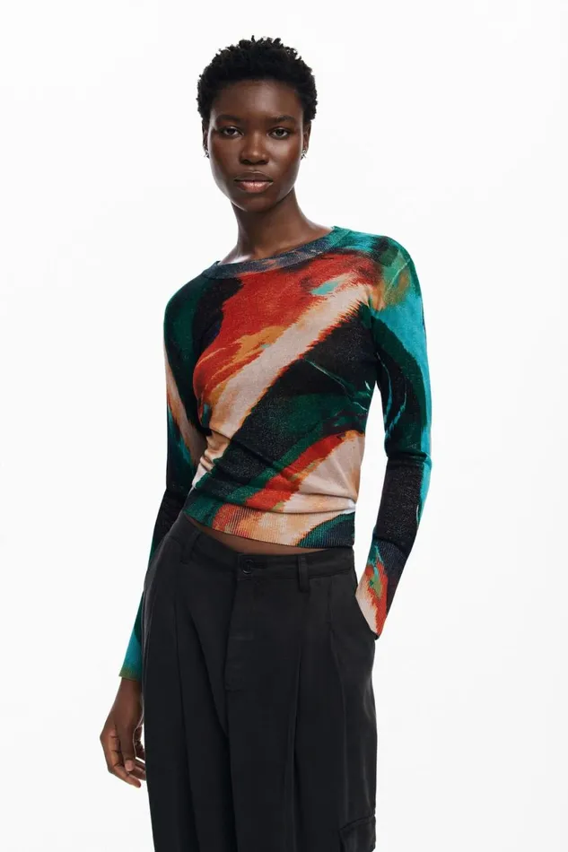 Sweaters Women Desigual Fine Knit Arty Faded Sweater Green