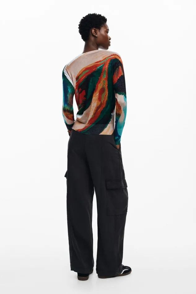 Sweaters Women Desigual Fine Knit Arty Faded Sweater Green