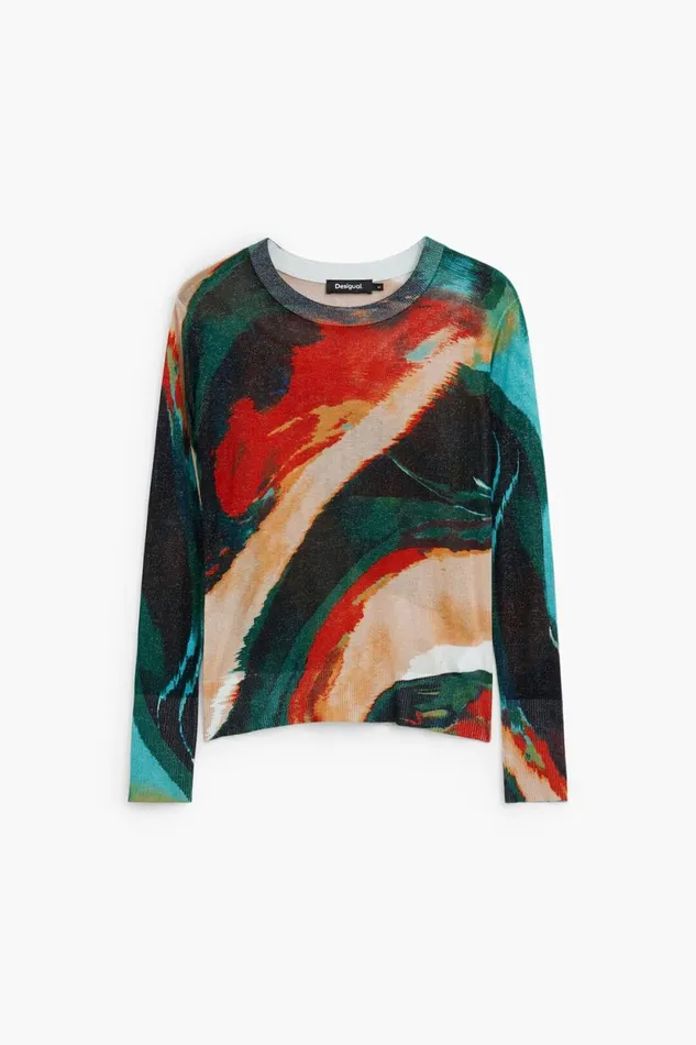 Sweaters Women Desigual Fine Knit Arty Faded Sweater Green