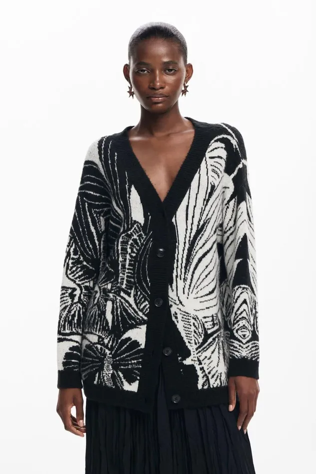 Sweaters Women Desigual Printed Cardigan Black