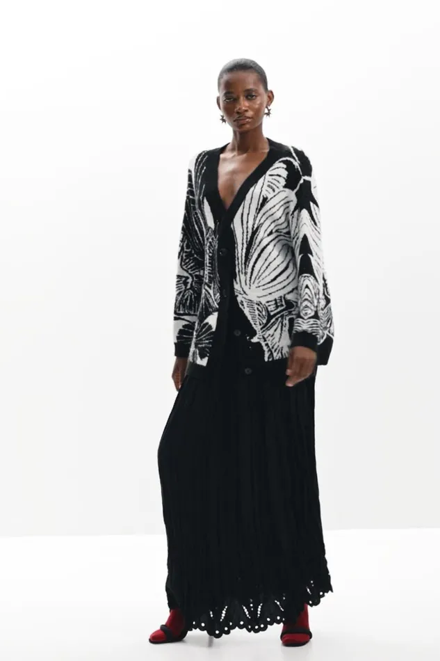Sweaters Women Desigual Printed Cardigan Black