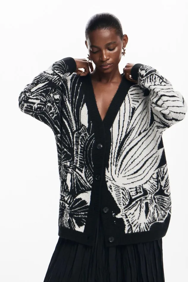 Sweaters Women Desigual Printed Cardigan Black