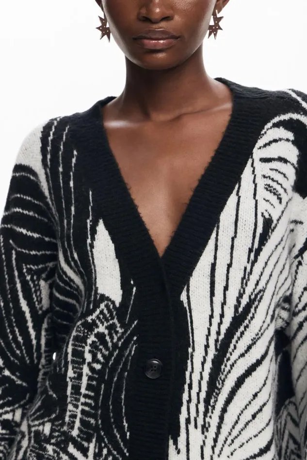 Sweaters Women Desigual Printed Cardigan Black