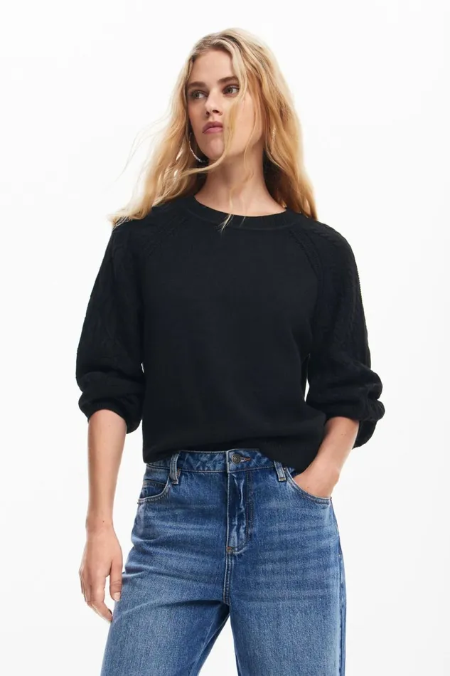 Sweaters Women Desigual Textured Sleeve Sweater Black