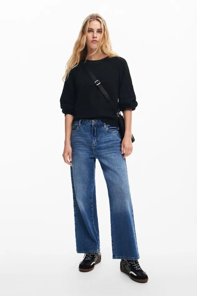 Sweaters Women Desigual Textured Sleeve Sweater Black