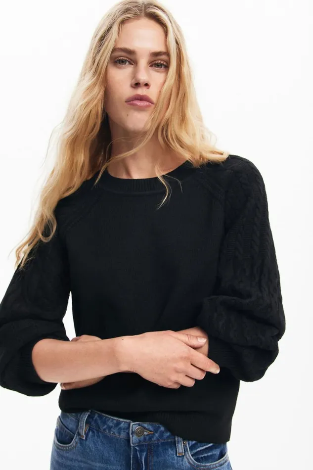 Sweaters Women Desigual Textured Sleeve Sweater Black