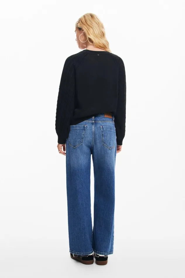 Sweaters Women Desigual Textured Sleeve Sweater Black