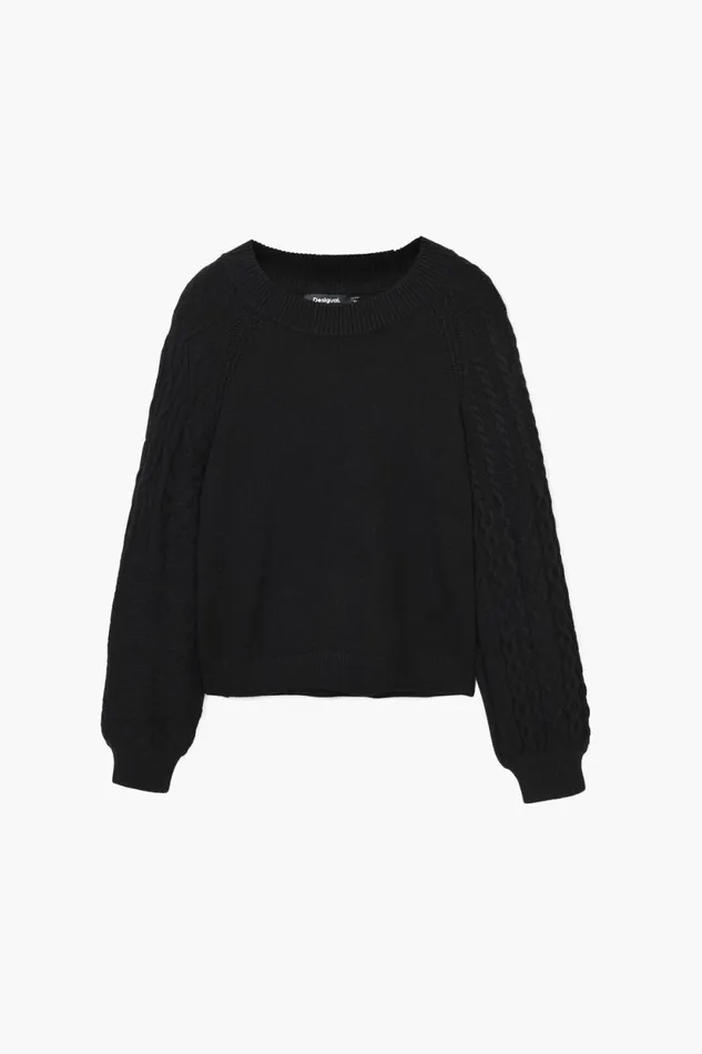 Sweaters Women Desigual Textured Sleeve Sweater Black