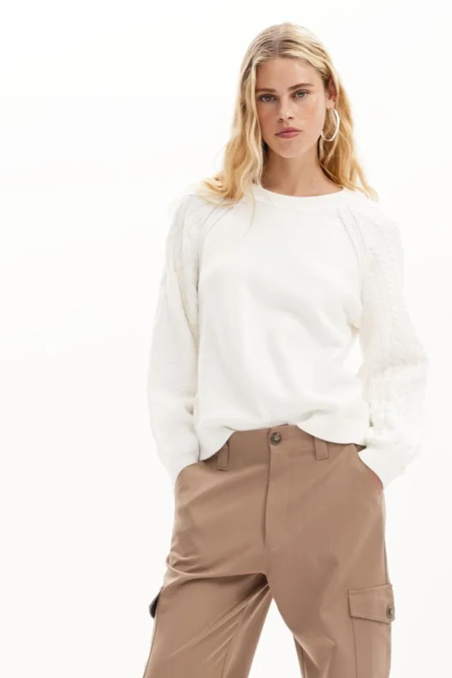 Sweaters Women Desigual Textured Sleeve Sweater White