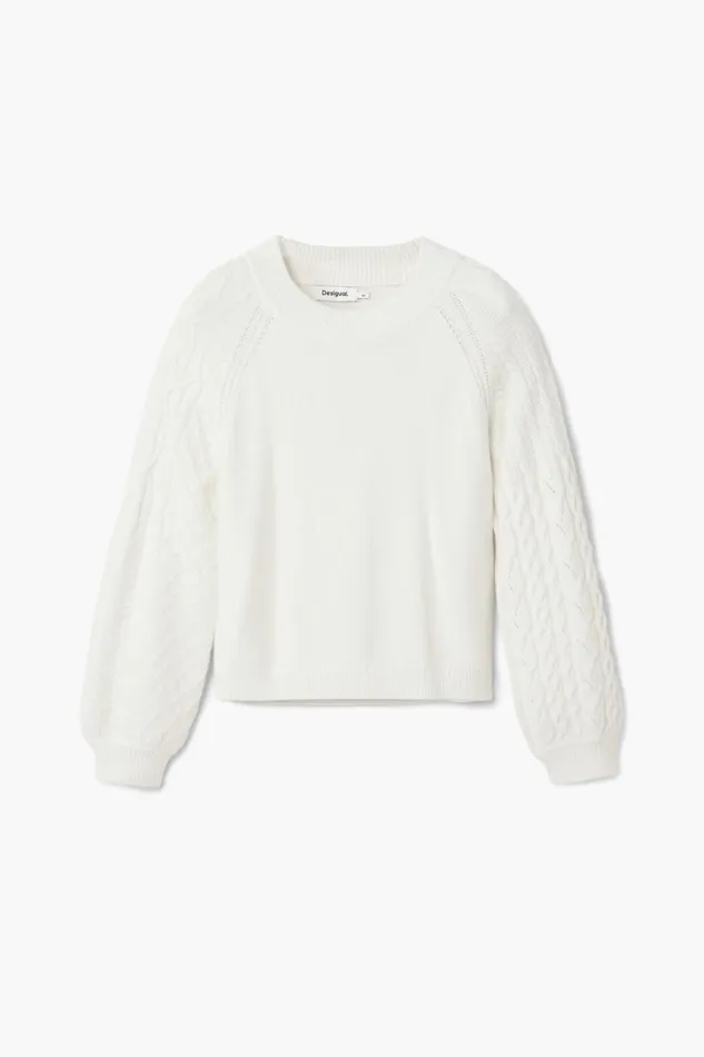 Sweaters Women Desigual Textured Sleeve Sweater White