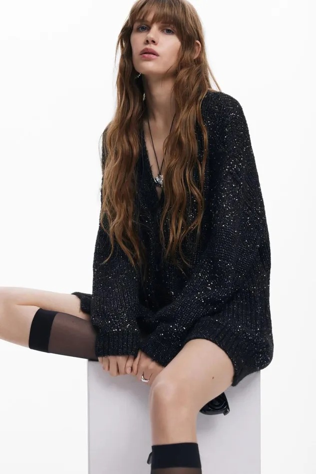 Sweaters Women Desigual Vneck Knit Jacket Black