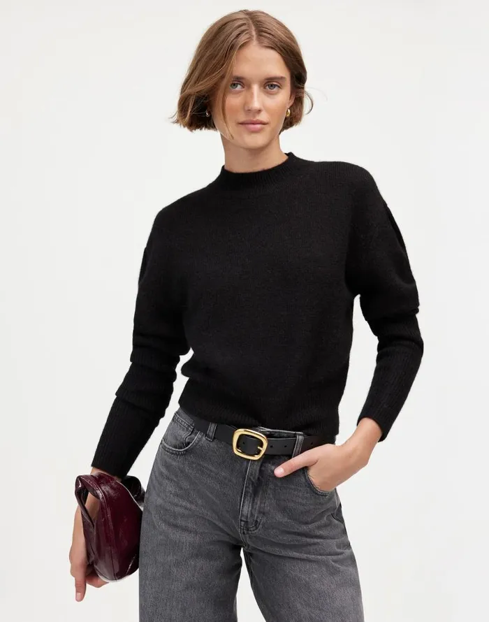 Sweaters Women Madewell AlpacaBlend Mockneck Puff Sleeve Sweater True Black