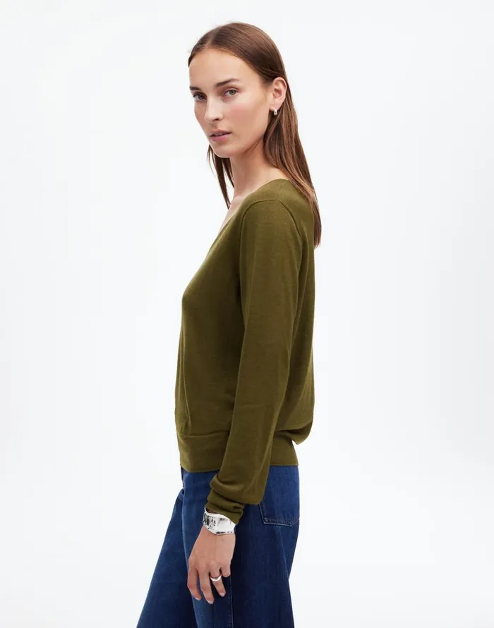 Sweaters Women Madewell Merino WoolSilk Blend VNeck Sweater Faded Ivy